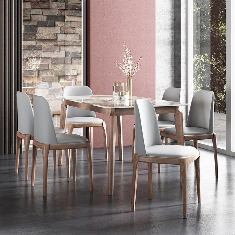 Rectangle Mid-Century Modern Dining Table Sintered Stone Table with 4 Solid Wood Legs