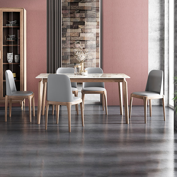 Rectangle Mid-Century Modern Dining Table Sintered Stone Table with 4 Solid Wood Legs