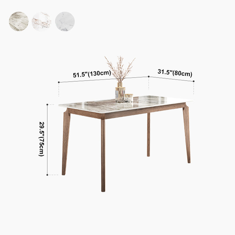 Rectangle Mid-Century Modern Dining Table Sintered Stone Table with 4 Solid Wood Legs