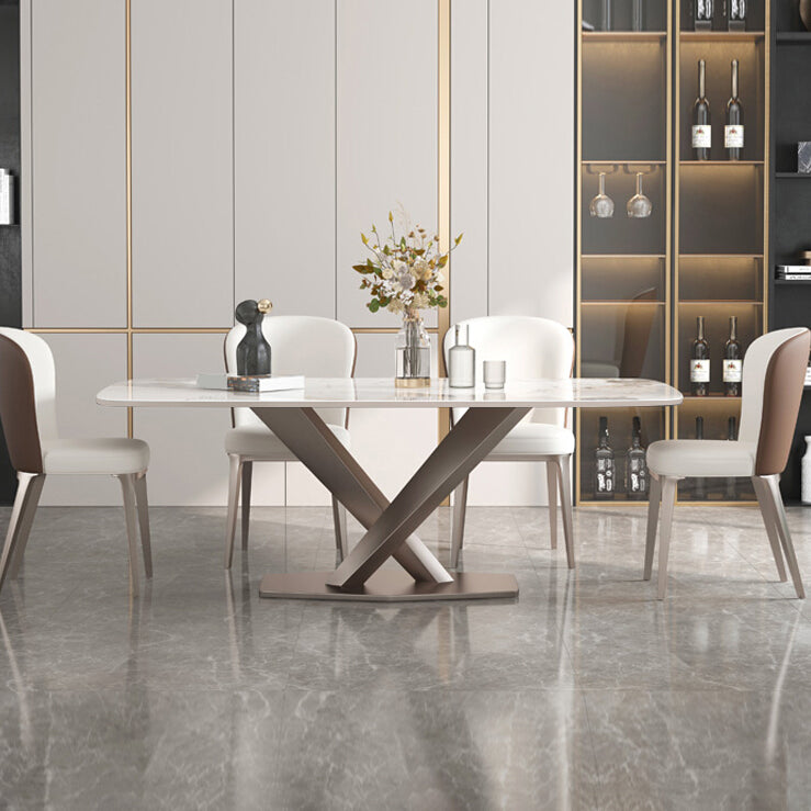 Traditional Luxury Dining Table Rectangle Sintered Stone Dining Table with Rose Gold Frame
