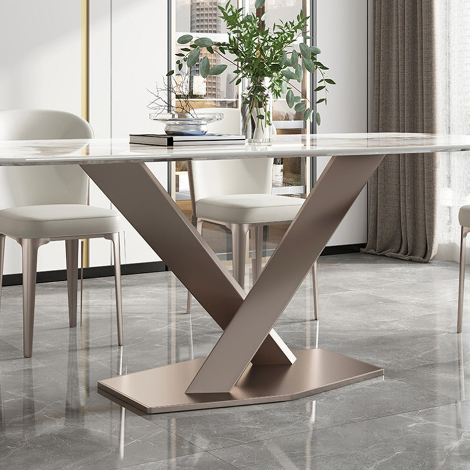 Traditional Luxury Dining Table Rectangle Sintered Stone Dining Table with Rose Gold Frame