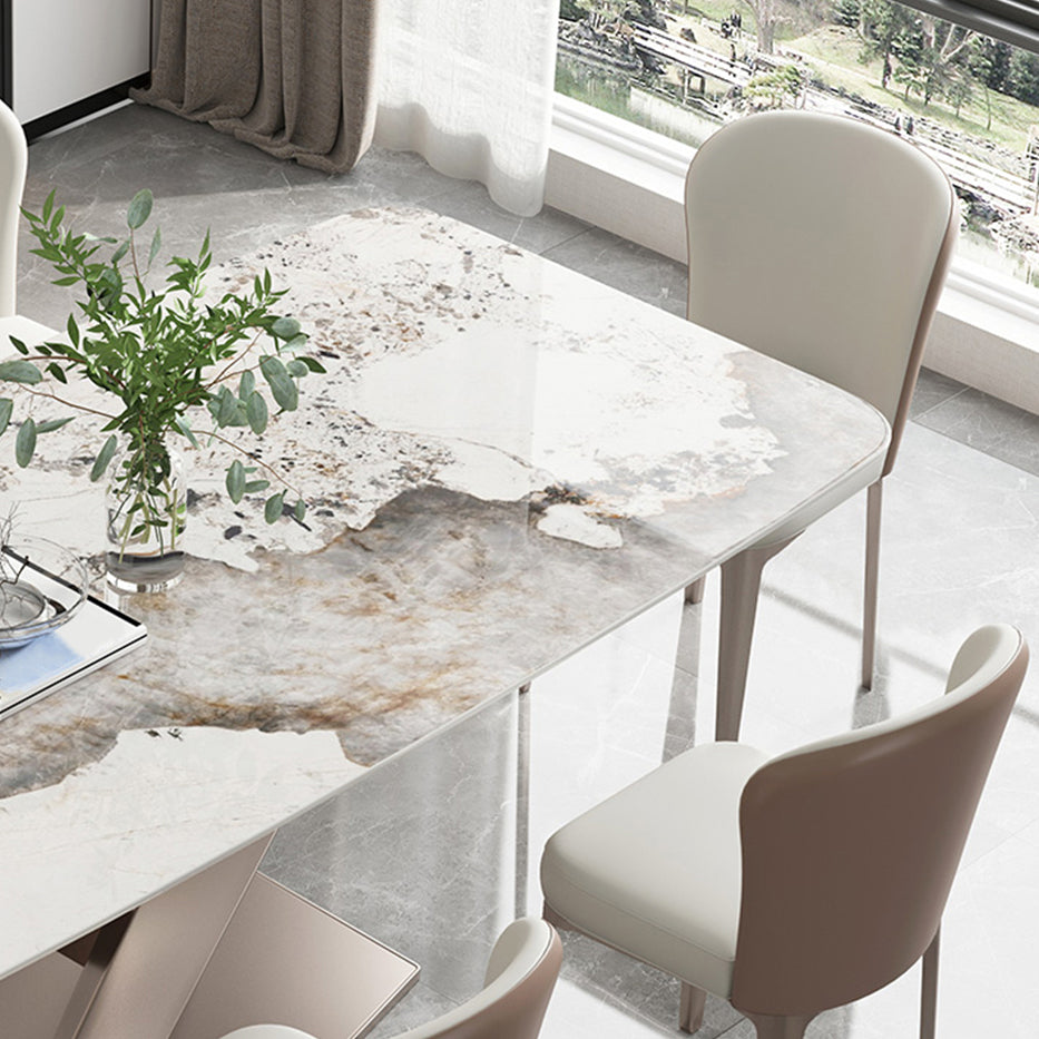 Traditional Luxury Dining Table Rectangle Sintered Stone Dining Table with Rose Gold Frame