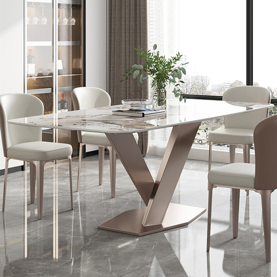 Traditional Luxury Dining Table Rectangle Sintered Stone Dining Table with Rose Gold Frame