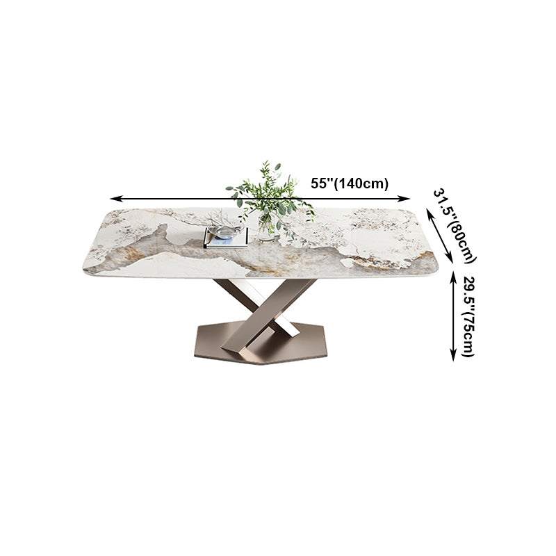 Traditional Luxury Dining Table Rectangle Sintered Stone Dining Table with Rose Gold Frame