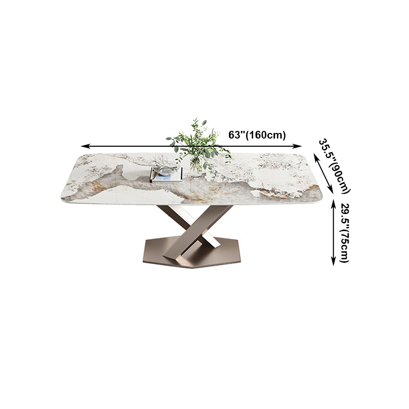 Traditional Luxury Dining Table Rectangle Sintered Stone Dining Table with Rose Gold Frame