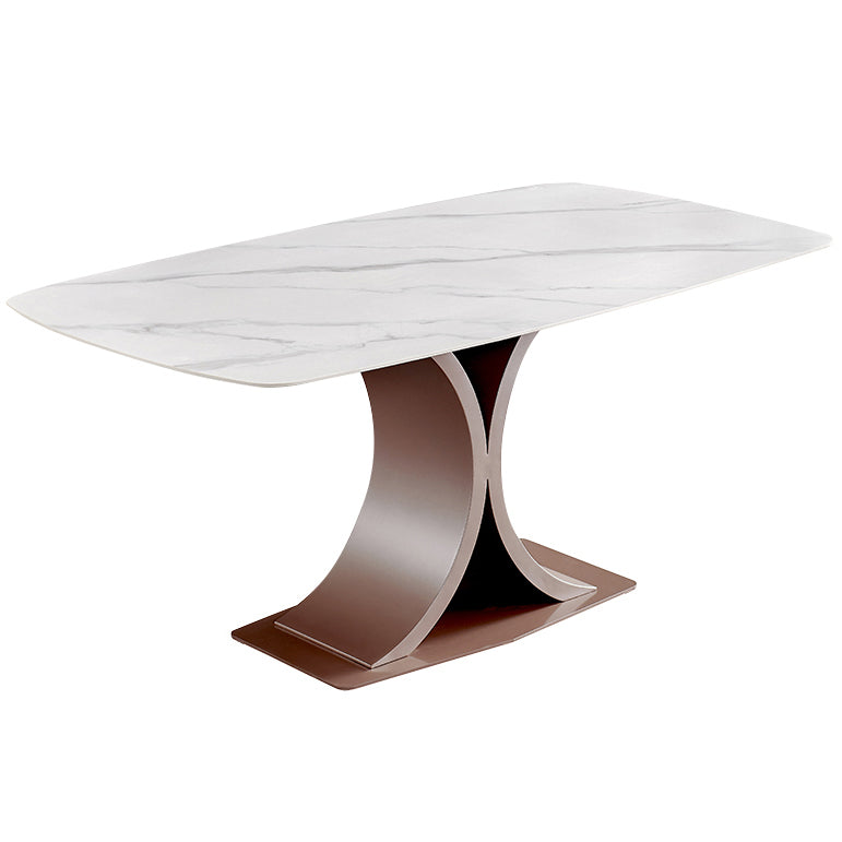 Mesa de comedor de lujo tradicional Rectángulo de piedra sinterizada con marco de oro rosa