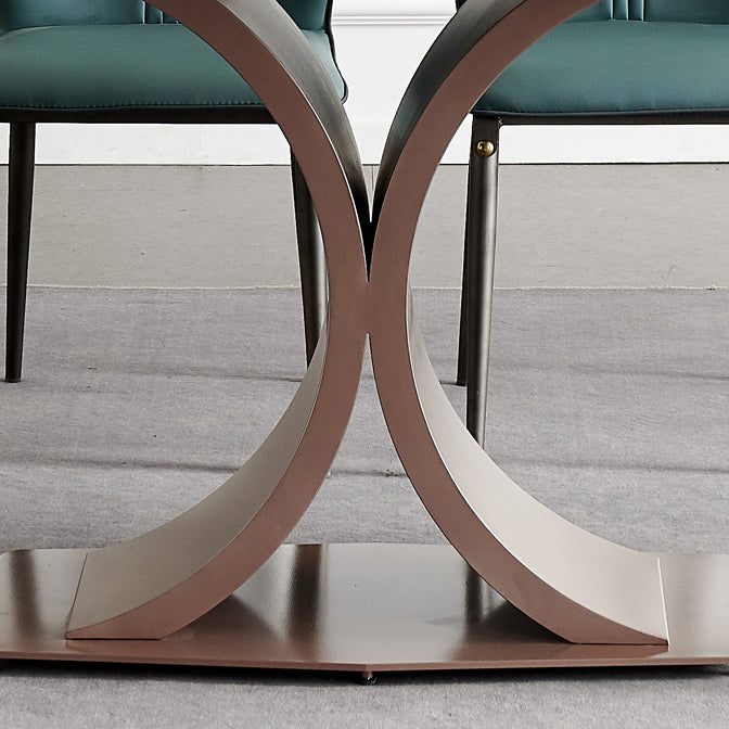 Mesa de comedor de lujo tradicional Rectángulo de piedra sinterizada con marco de oro rosa