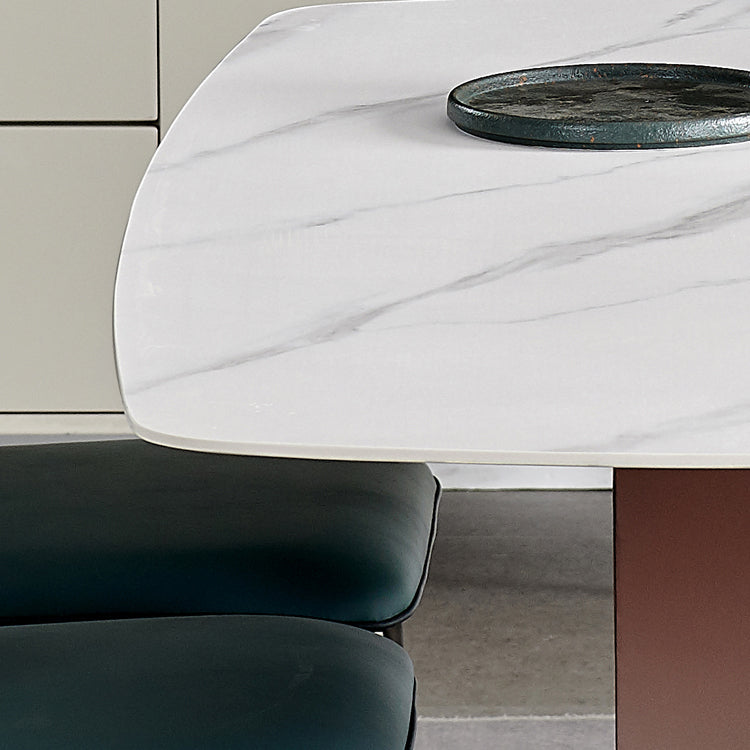 Mesa de comedor de lujo tradicional Rectángulo de piedra sinterizada con marco de oro rosa