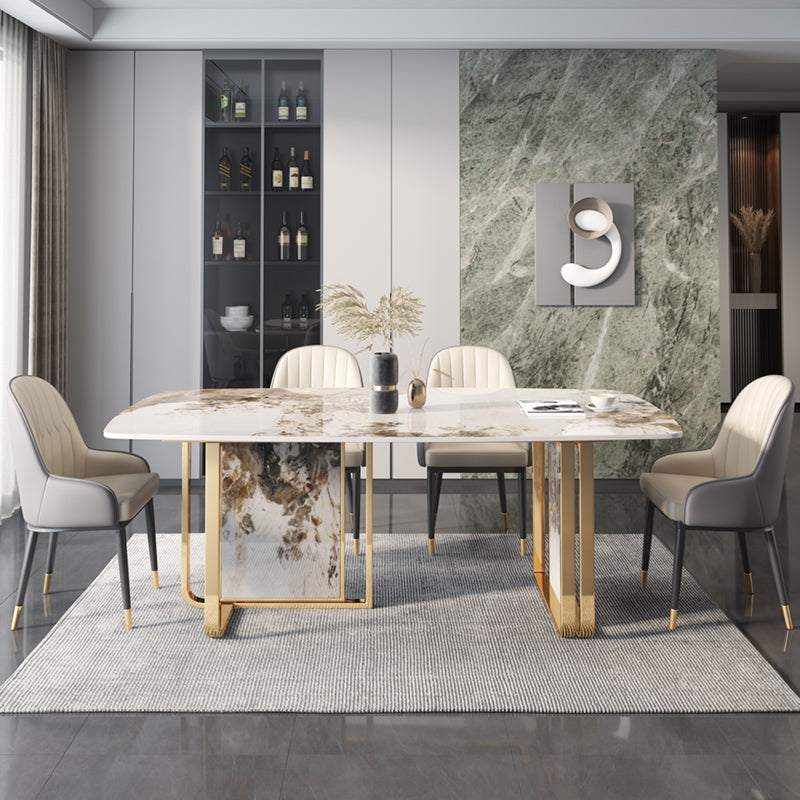 Mesa de comedor de lujo tradicional rectángulo de piedra sinterizada mesa doble pedestal