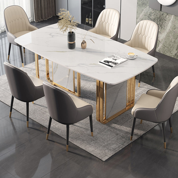 Mesa de comedor de lujo tradicional rectángulo de piedra sinterizada mesa doble pedestal