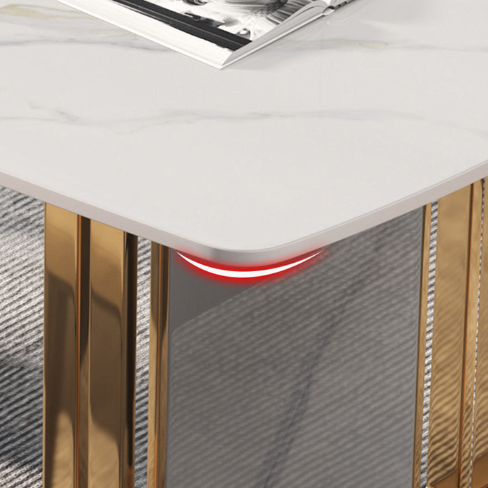 Mesa de comedor de lujo tradicional rectángulo de piedra sinterizada mesa doble pedestal
