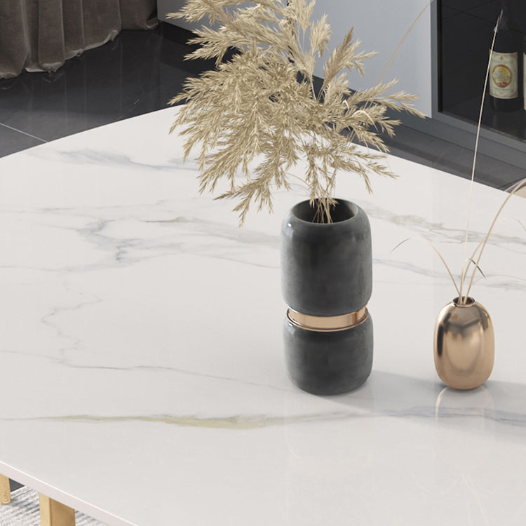 Mesa de comedor de lujo tradicional rectángulo de piedra sinterizada mesa doble pedestal