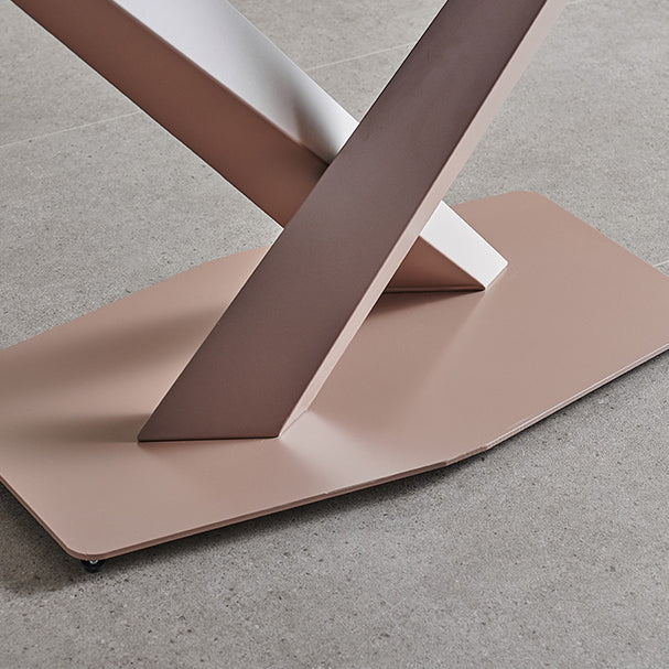 Mesa de comedor de lujo tradicional mesa de piedra sinterizada blanca con marco de oro rosa