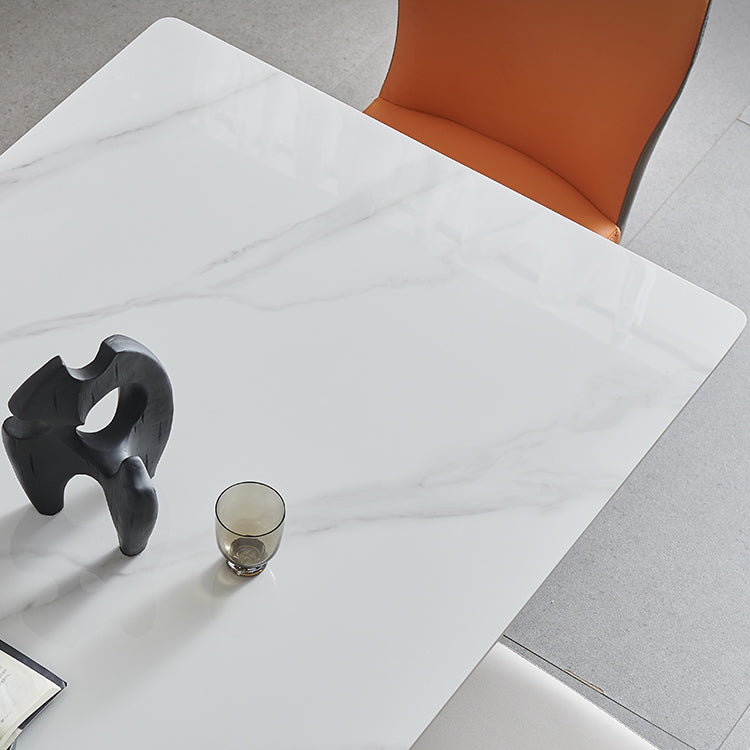 Mesa de comedor de lujo tradicional mesa de piedra sinterizada blanca con marco de oro rosa