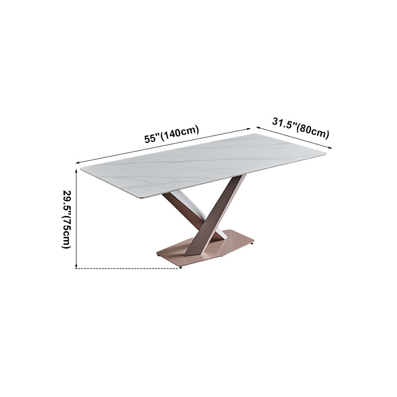 Mesa de comedor de lujo tradicional mesa de piedra sinterizada blanca con marco de oro rosa