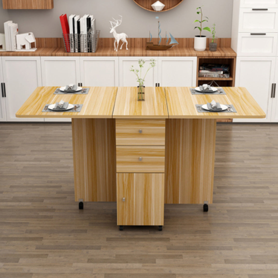Solid Wood Mid-Century Rectangle Table Wooden Top Table with Drop Leaf