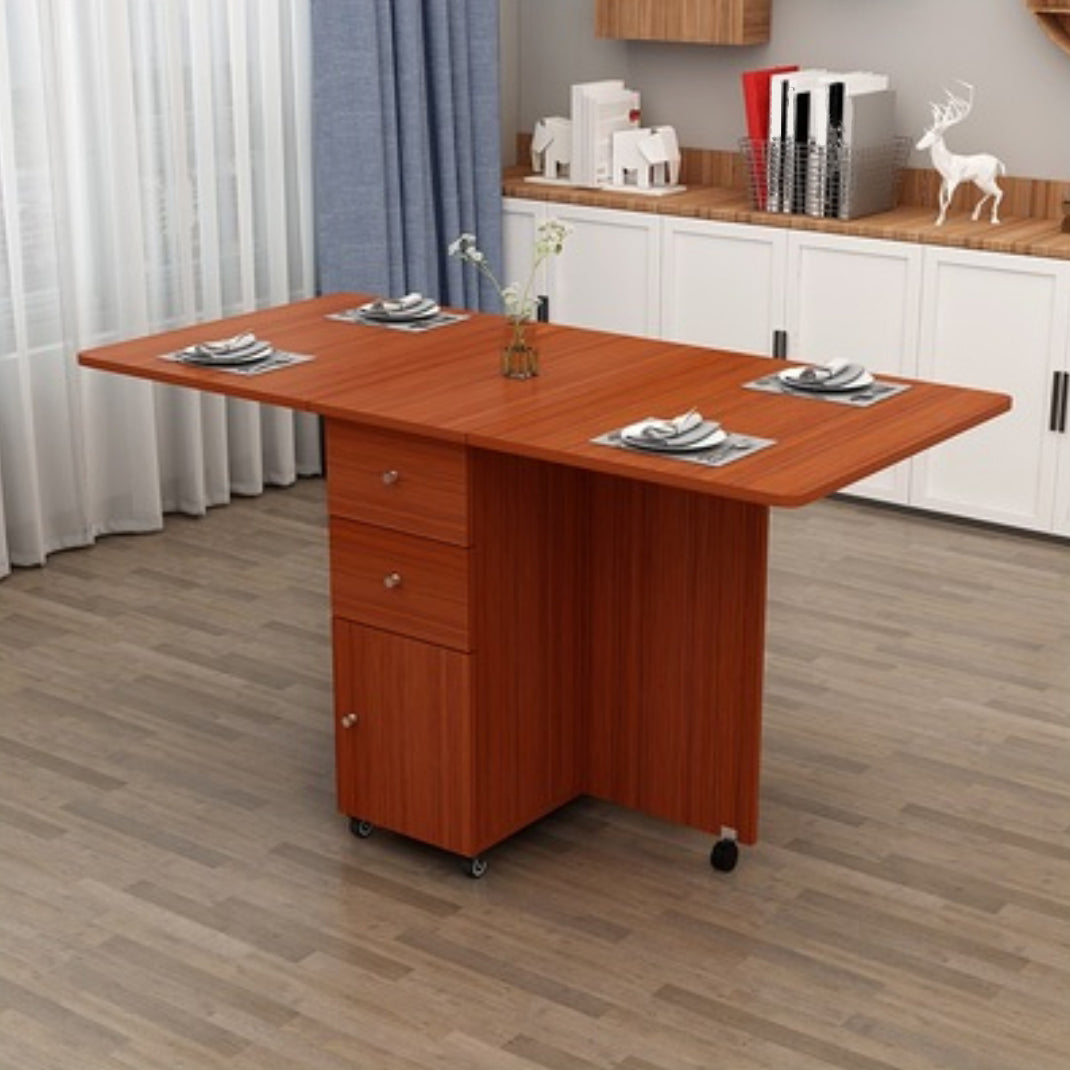 Solid Wood Mid-Century Rectangle Table Wooden Top Table with Drop Leaf