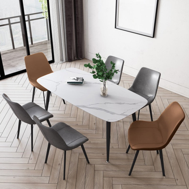 Modern Style Dining Table Rectangle Sintered Stone 4 Legs Table with Black Frame