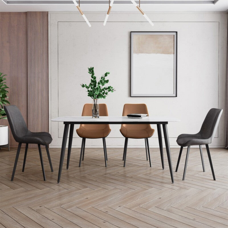 Modern Style Dining Table Rectangle Sintered Stone 4 Legs Table with Black Frame