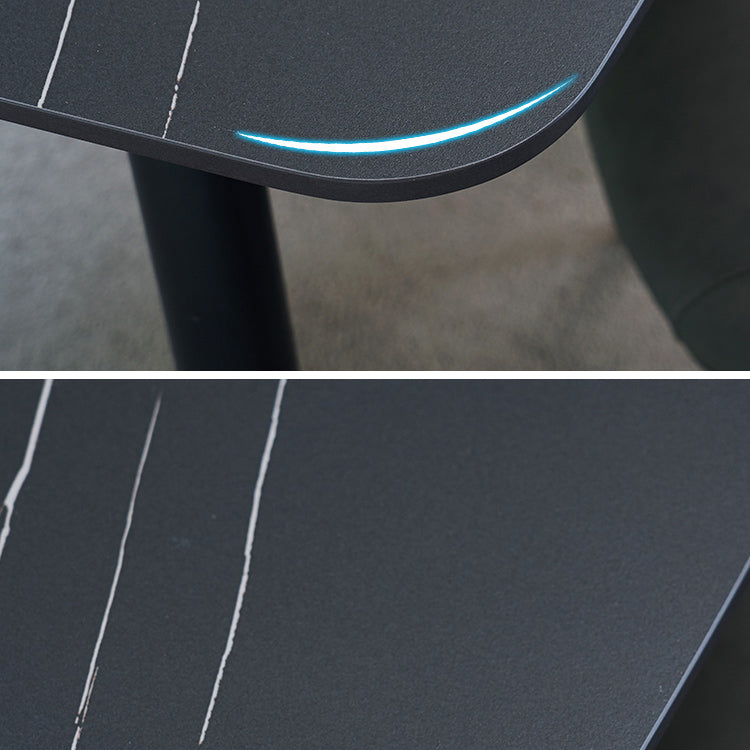Modern Style Dining Table Rectangle Sintered Stone 4 Legs Table with Black Frame