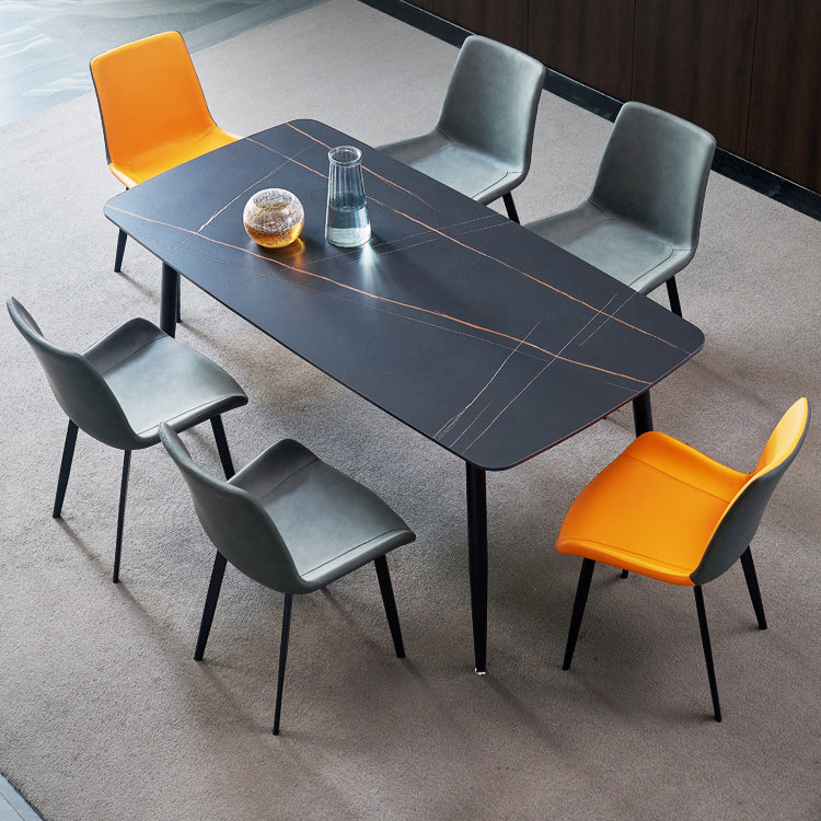 Modern Style Dining Table Rectangle Sintered Stone 4 Legs Table with Black Frame