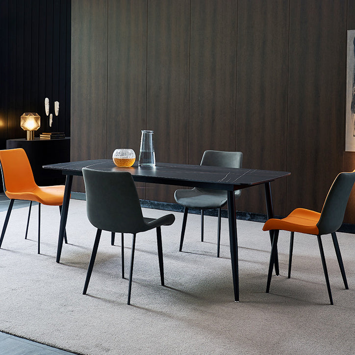 Modern Style Dining Table Rectangle Sintered Stone 4 Legs Table with Black Frame