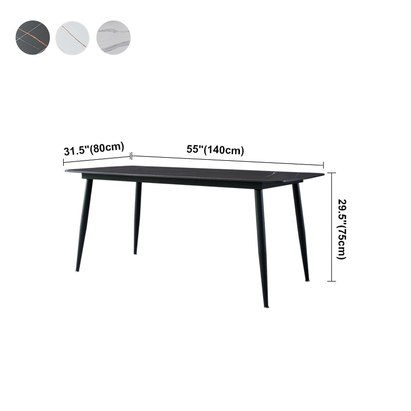 Modern Style Dining Table Rectangle Sintered Stone 4 Legs Table with Black Frame