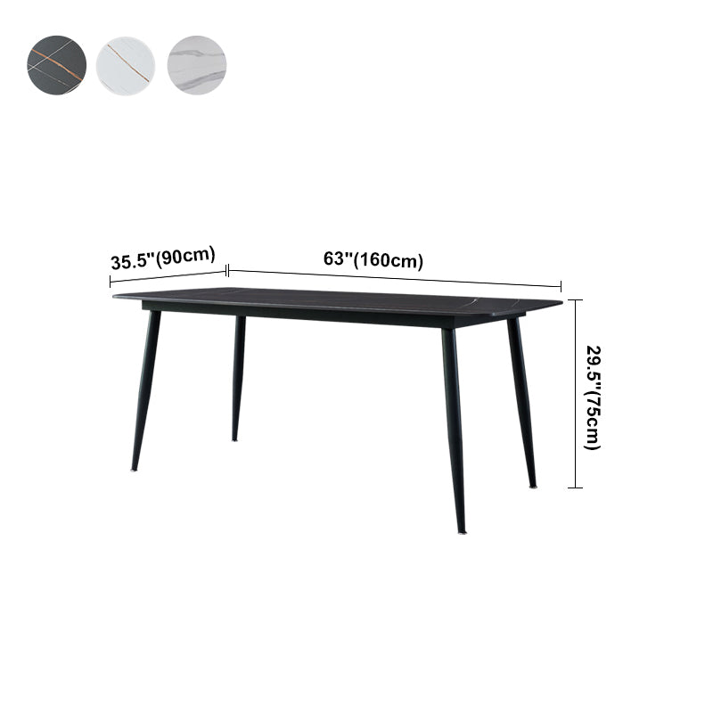 Modern Style Dining Table Rectangle Sintered Stone 4 Legs Table with Black Frame