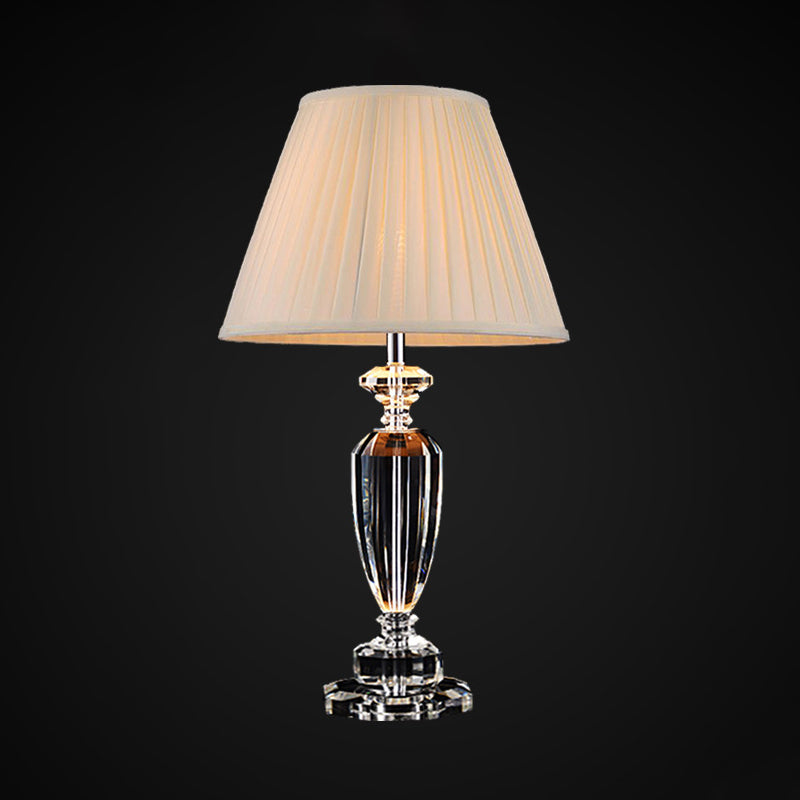 1 Head Living Room Desk Lamp Modern Beige Task Lighting with Wide Flare Fabric Shade