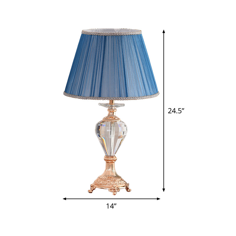 Gearceerde bureaulamp moderne stof 1 lamp blauw tafellicht met gebeeldhouwde koperen metalen basis