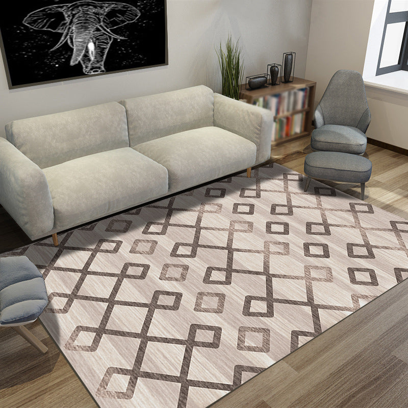 Brown Stripe Rug Polyester Simple Rug Non-Slip Backing Rug for Home Decor