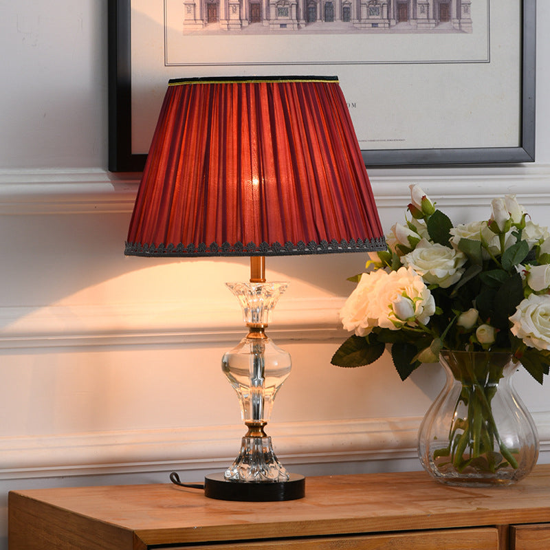1 lampe de table de la tête de la tête moderniste rouge / bleu Lumière avec une teinte en tissu conique