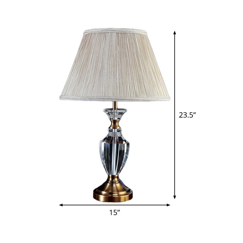 Lampada da comodino contemporanea a 1 testa da scrivania beige chiaro a svasatura ampia con paralume in tessuto