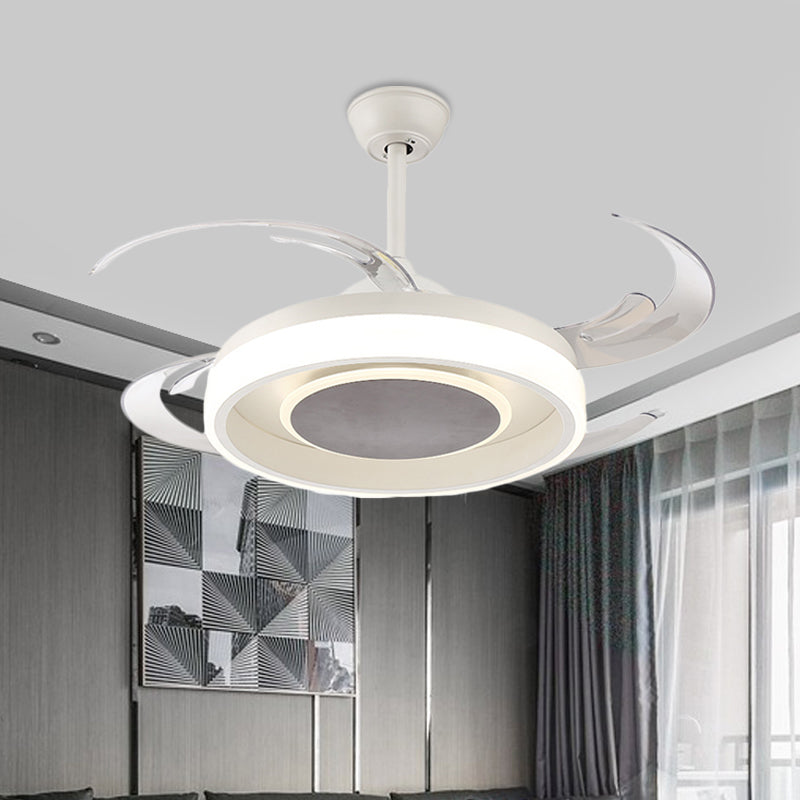 42 "ancho de ventilador de colgante de LED de 42" de ancho acrílico acrílico circular semi de techo de montaje de montaje para el dormitorio, 4 cuchillas transparentes