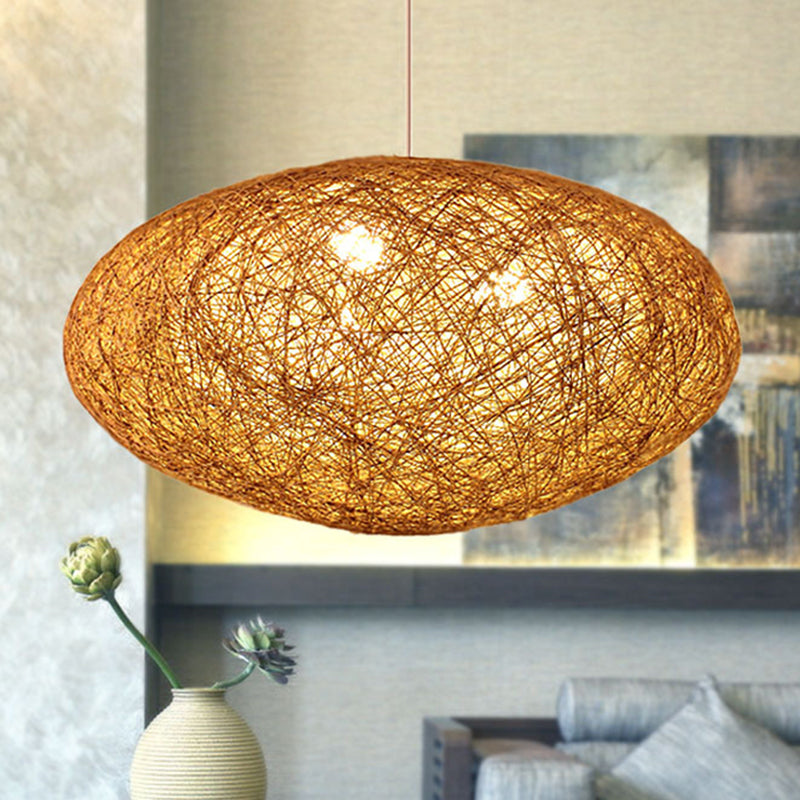 Modernismo Weave Corgante de iluminación Cordera 1 Luz colgante de bombilla en madera para el comedor