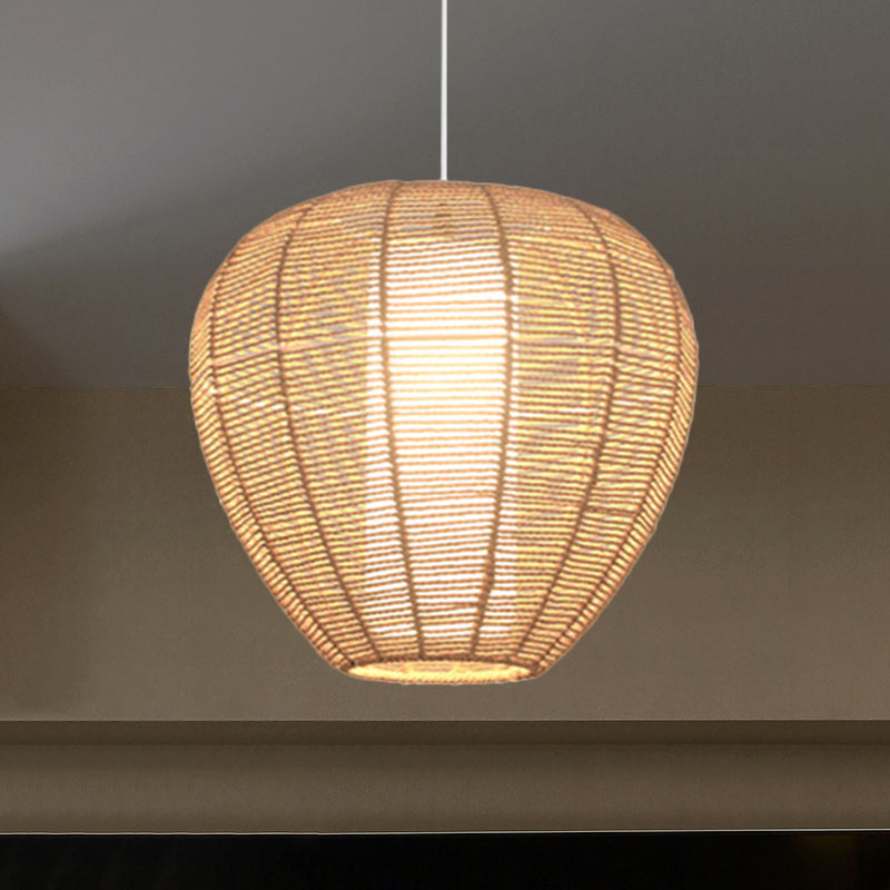 Rope Drum/Teardrop Ceiling Lamp Modern 1 Bulb Hanging Pendant Light in Wood for Living Room