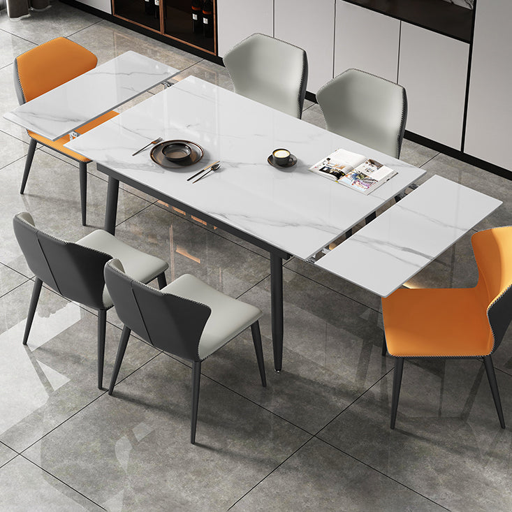 Witte eettafel in moderne stijl, rechthoekige eettafel van gesinterd steen met 4 poten