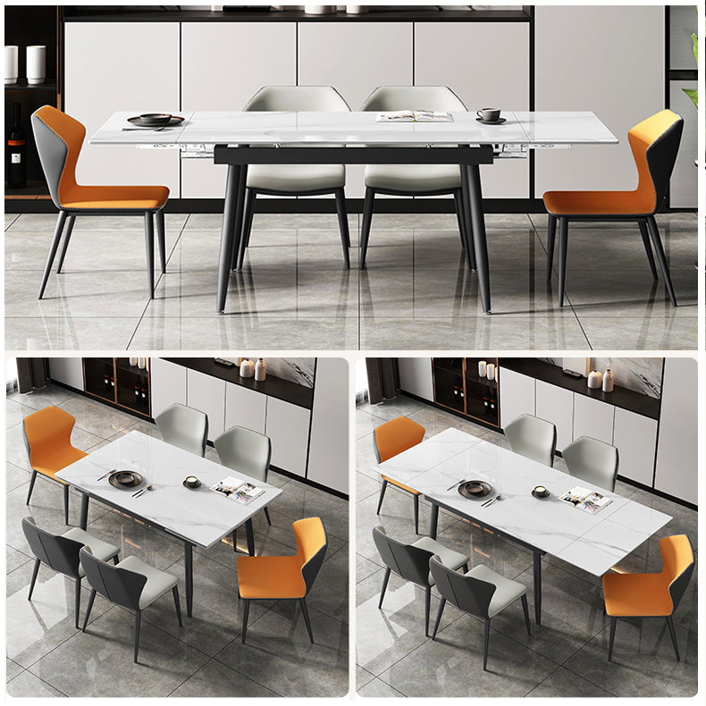 Witte eettafel in moderne stijl, rechthoekige eettafel van gesinterd steen met 4 poten