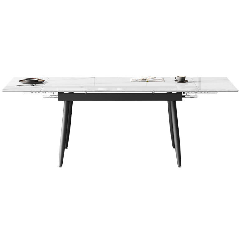 Witte eettafel in moderne stijl, rechthoekige eettafel van gesinterd steen met 4 poten