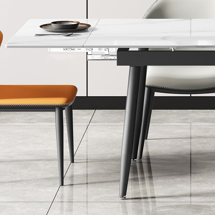 Witte eettafel in moderne stijl, rechthoekige eettafel van gesinterd steen met 4 poten