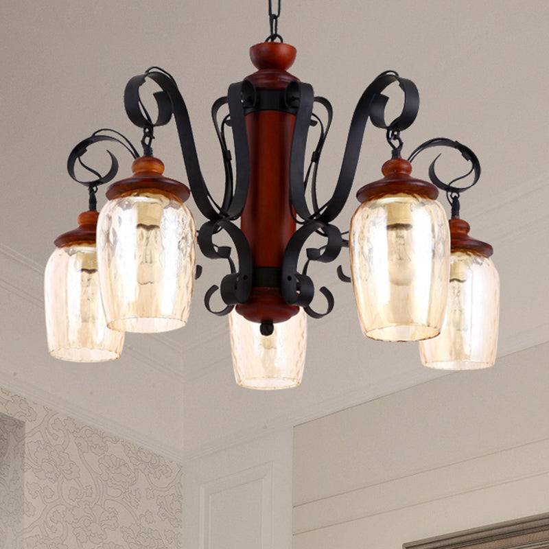5 lichten cilinder plafond hanger licht met 27,5 "metalen ketting landelijke ophanging licht in zwart