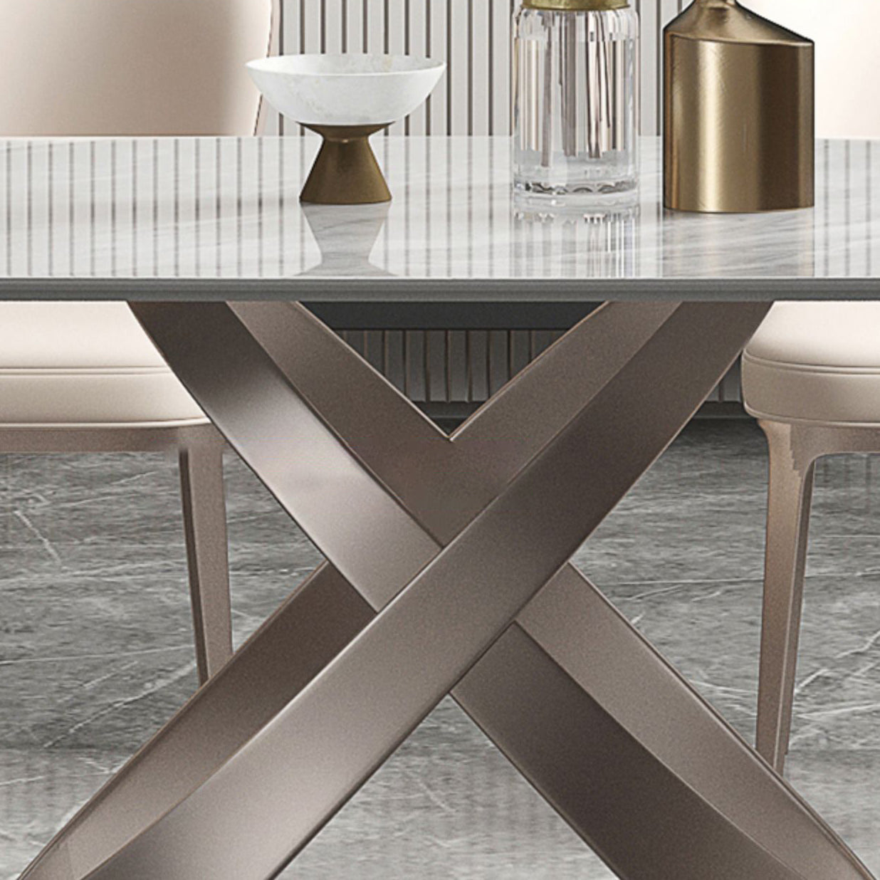Mesa de comedor de lujo tradicional rectángulo gris mesa de comedor de piedra sinterizada con base de pedestal