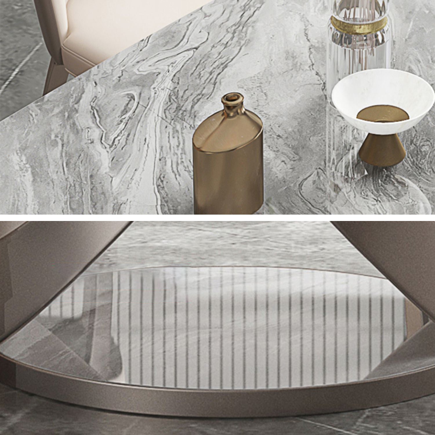 Mesa de comedor de lujo tradicional rectángulo gris mesa de comedor de piedra sinterizada con base de pedestal