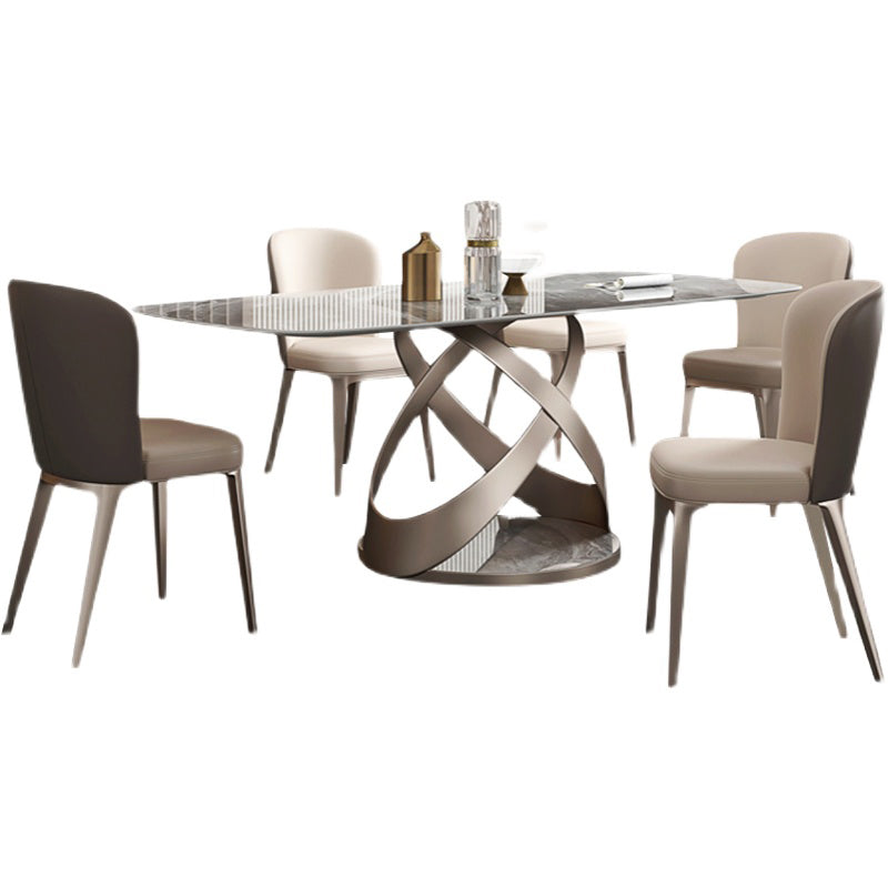 Mesa de comedor de lujo tradicional rectángulo gris mesa de comedor de piedra sinterizada con base de pedestal