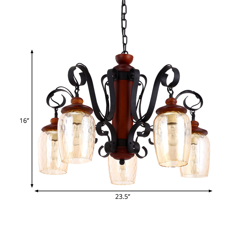 5 Lights Cylinder Ceiling Pendant Light with 27.5" Metal Chain Country Suspension Light in Black