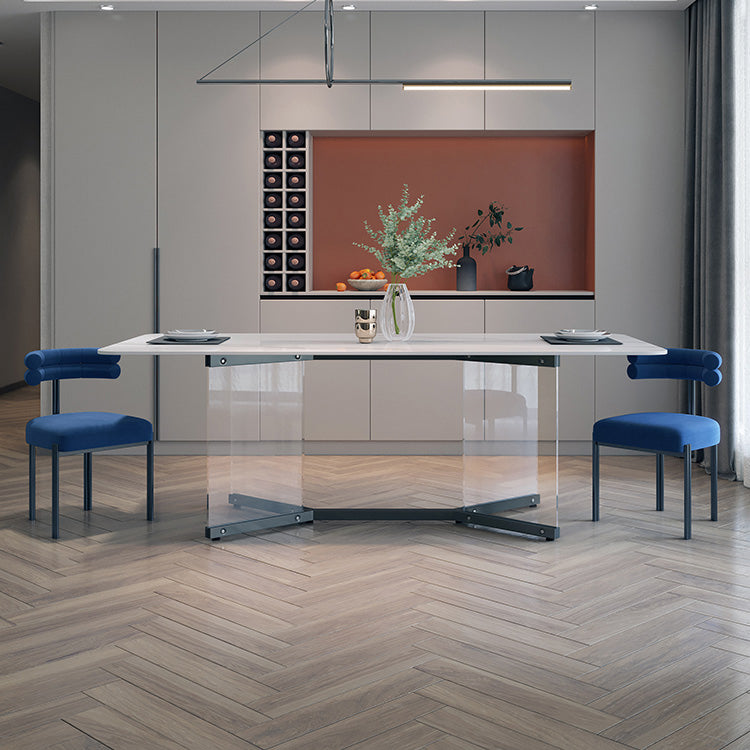Modern Style White Dining Table Rectangle Sintered Stone Table with Acrylic Base