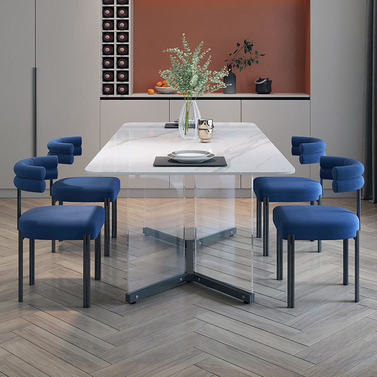 Modern Style White Dining Table Rectangle Sintered Stone Table with Acrylic Base