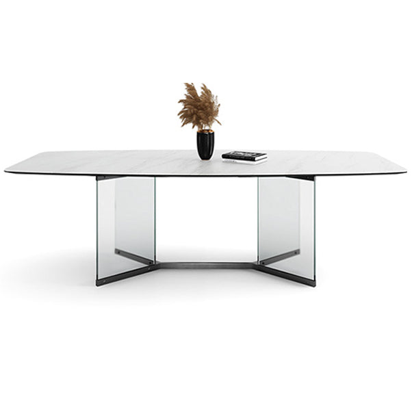 Modern Style White Dining Table Rectangle Sintered Stone Table with Acrylic Base