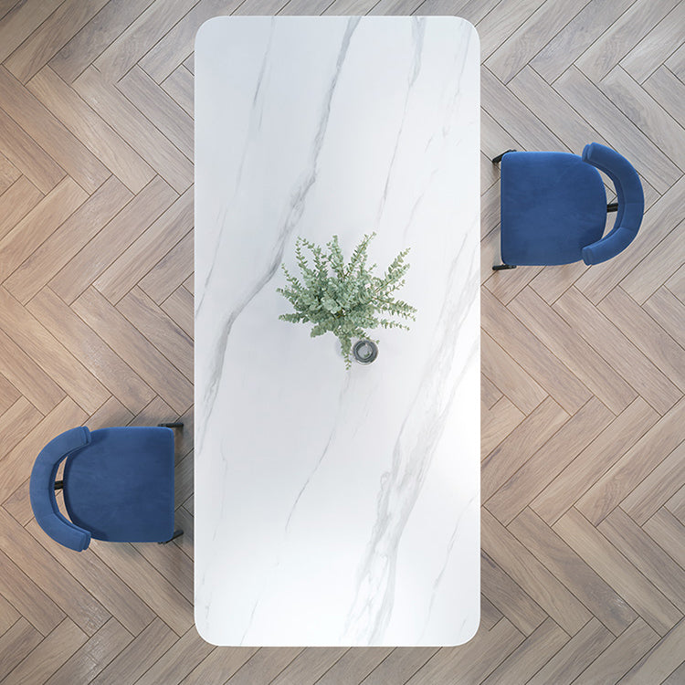 Modern Style White Dining Table Rectangle Sintered Stone Table with Acrylic Base
