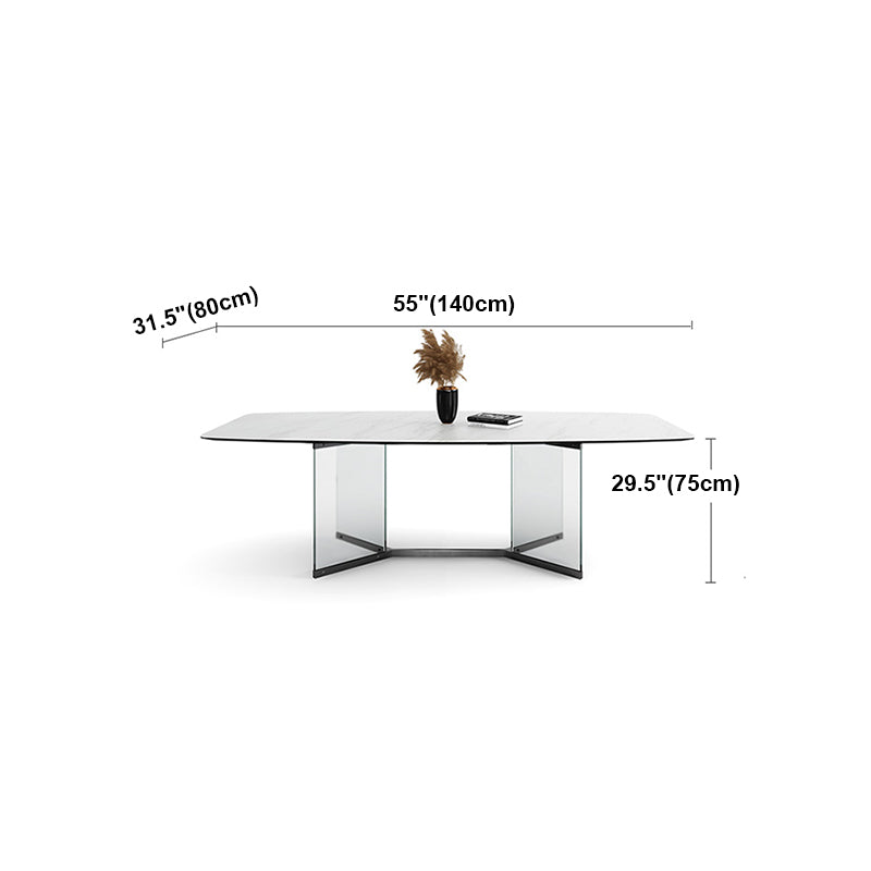 Modern Style White Dining Table Rectangle Sintered Stone Table with Acrylic Base